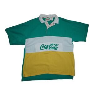 Vintage Coca-Cola Rugby Shirt Colorblock Polo Men’s Medium 90s Made in Hungary